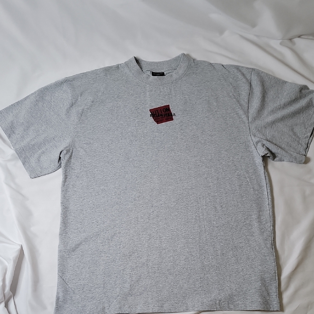 Balenciaga Light Gray Red Tape Graphic Tee
